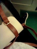 A photo I took on the train to show my sister how I had matched my clothes like a navy-cream boss